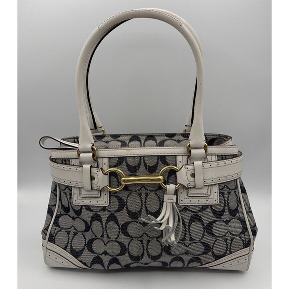 Coach Handbags - COACH Handbag Signature Denim Leather Tassel Gold Hardware Canvas Y2K White Blue